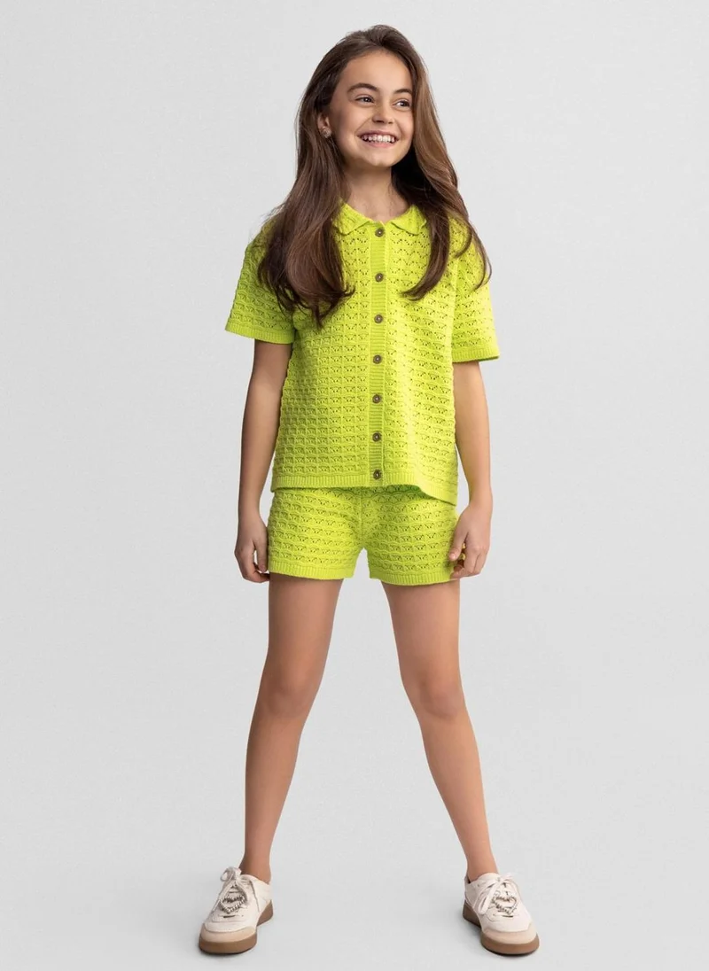 مينوتي Girls pointelle knit shorts set light neutral 3-15 years